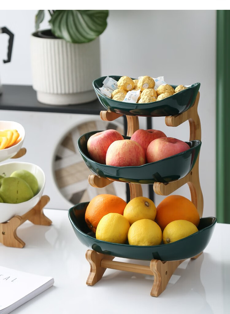 多层水果盘客厅家用新中式糖果零食盘酒店前台陶瓷干果盘果篮套装飓匠