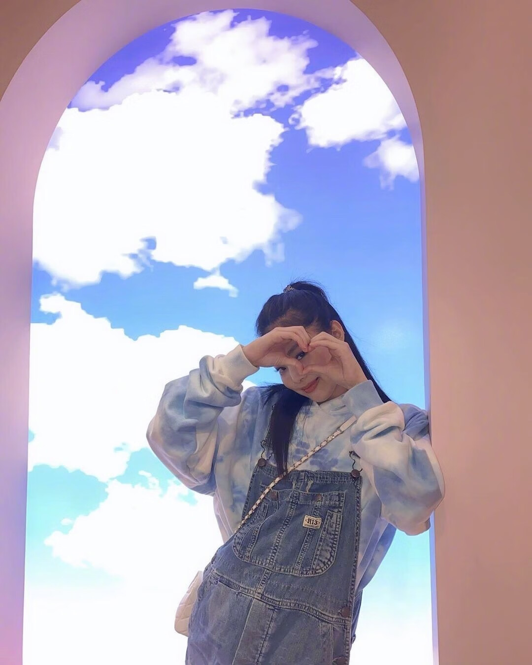 jennie金智妮同款连帽卫衣女ins宽松韩版慵懒风蓝色扎染上衣外套 蓝色