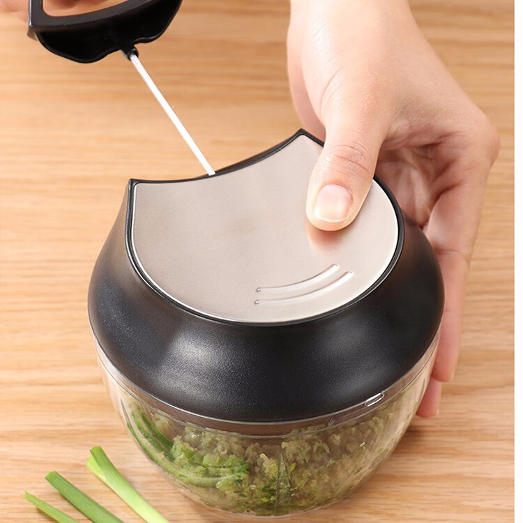 手动绞肉机多功能切菜器碎菜机婴儿辅食机拉绳料理机 经典黑大号