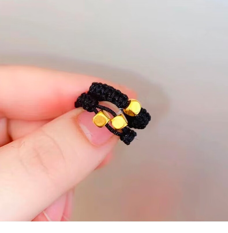 老凤凰珠宝 999足金黄金小方糖戒指女编织绳指环男转运珠珍珠戒指情侣