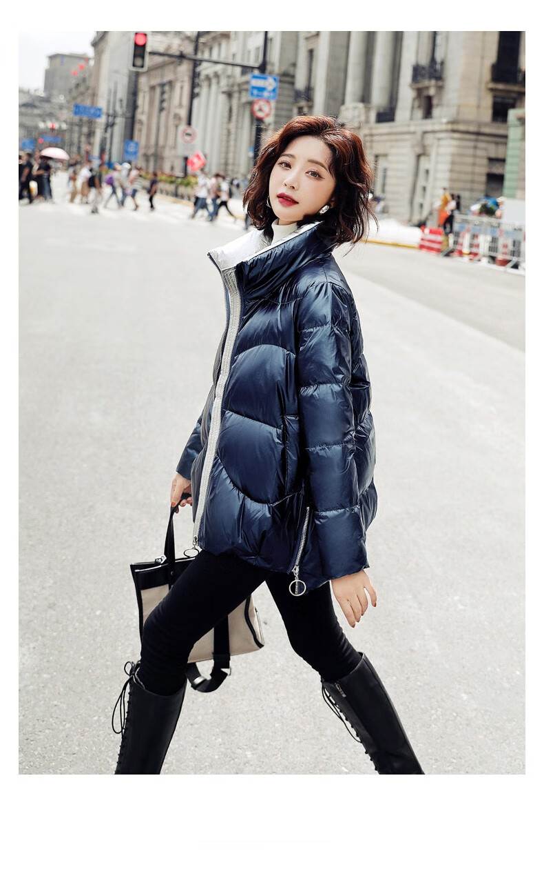 服女短款2020年新款女冬季加厚白鸭绒亮面小个子短款羽绒服外套女潮