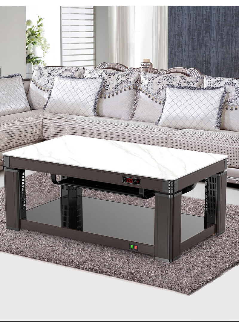 桌家用取暖器多功能升降烤火炉桌电热桌取暖器亮光灰黑桃木1米38隐藏