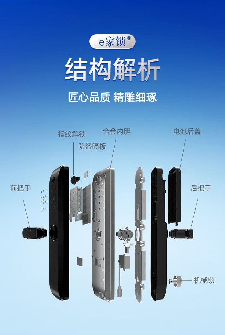 e家锁指纹锁智能锁密码门锁防盗门安防双开门推拉式天地钩电子锁上门