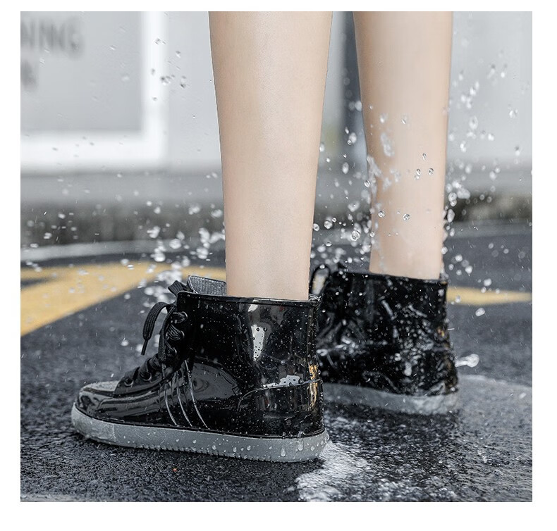 映季雨鞋雨季户外旅游骑行防脏防滑成人短筒系带雨鞋下雨天女士透明外