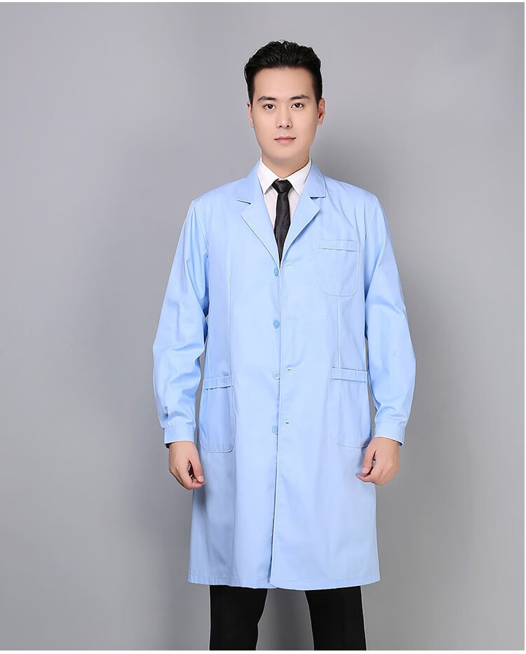 剑潭(jiantan)蓝色白大褂男长袖医生服冬装实验服白大挂短款袖大码