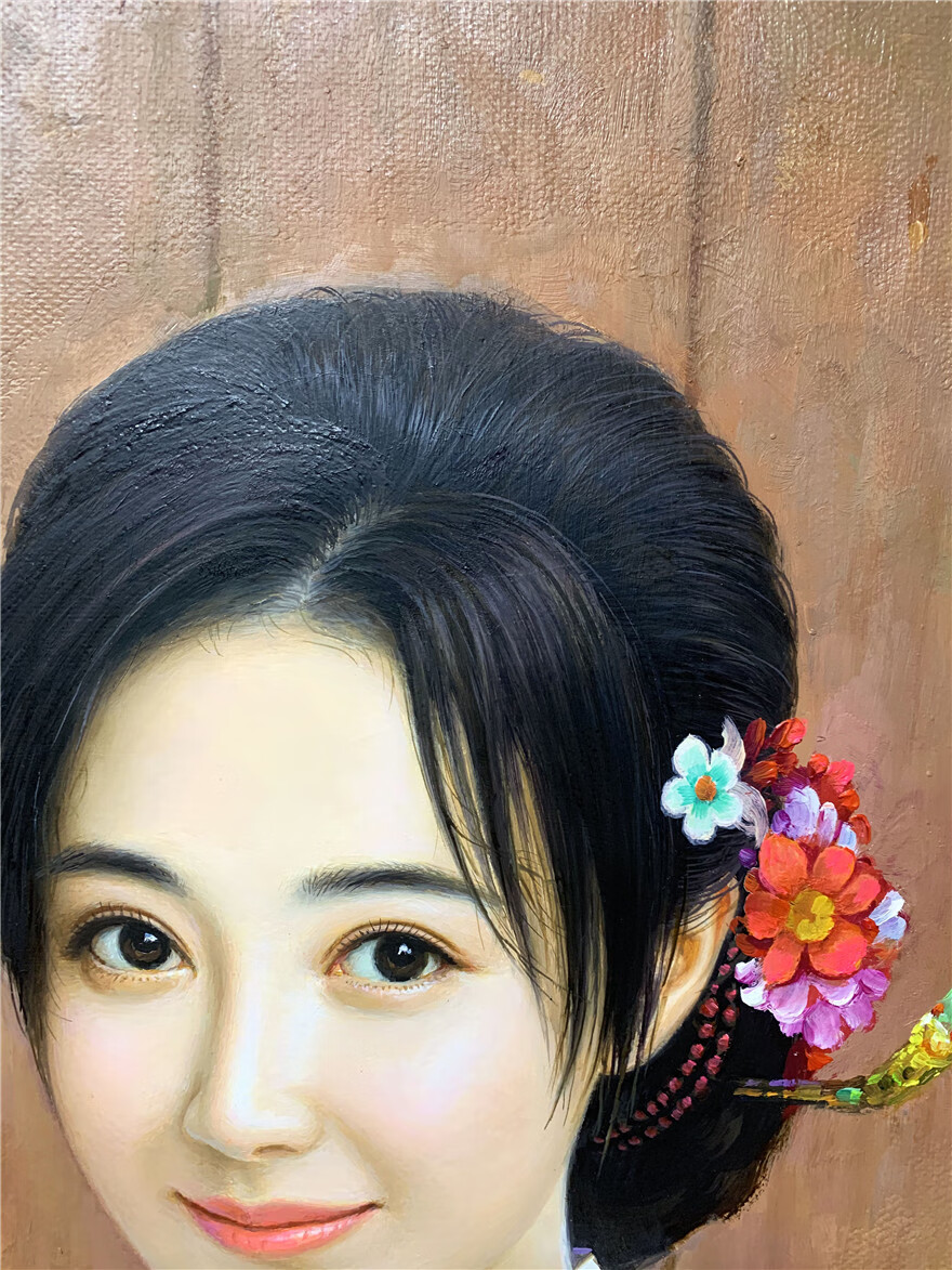 朝鲜一级画家 车国哲《朝鲜美女》人物油画 087