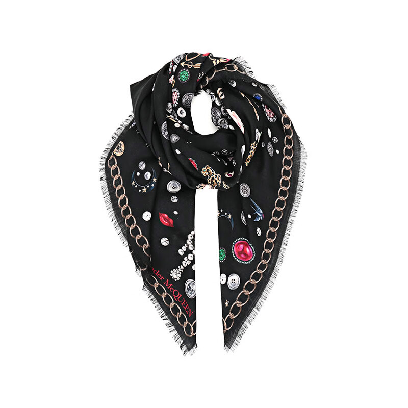 亚历山大·麦昆 mcqueen 女士羊毛围巾方巾 650048 3200q 1000 黑色多