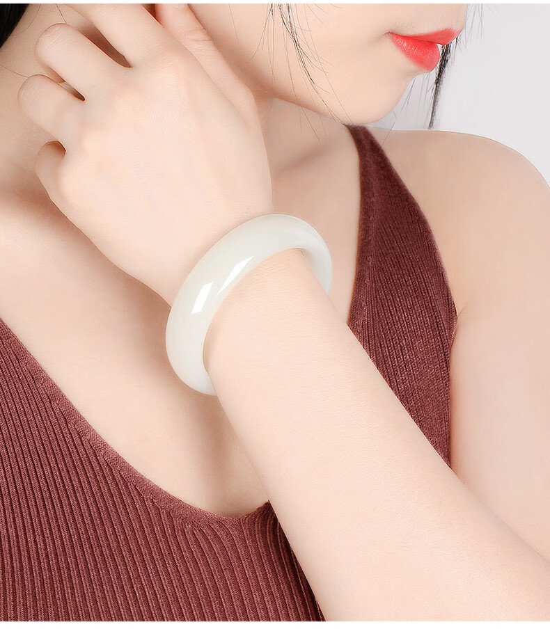 景妍 和田玉手镯女玉镯真玉手镯子白玉手镯玉石手镯 内径60mm