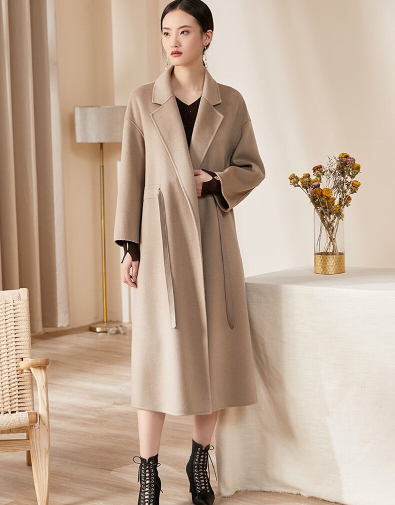 歌珀莱品牌女装2020冬装新款时尚纯羊毛大衣中长款双面呢外套女 浅