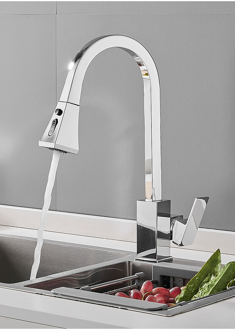 欧圣迪厨房水龙头抽拉式冷热洗菜盆洗碗池水槽家用全铜伸缩旋转黑色防