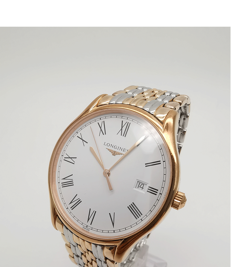 二手95新浪琴经典律雅系列l48591117男士石英腕表镀金白盘表径385mm