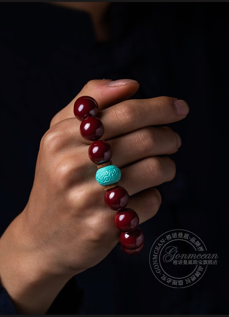 gonmcean朱砂手串男士紫金砂回纹珠生肖本命佛手串男手链鼠千手观音