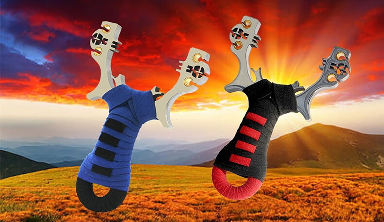 竞技金属强力扁皮弓精准十字瞄点鹿角弹弓十字鹿角扁皮黑红标准套餐