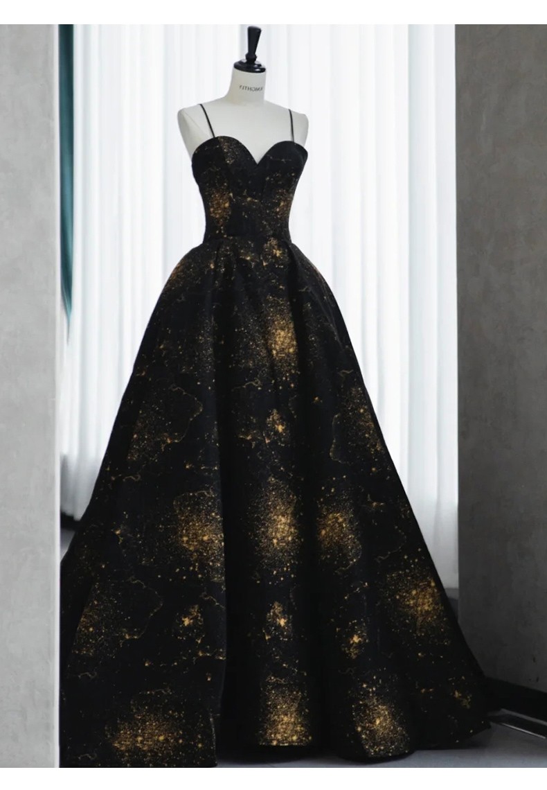 cocl轻奢女装吊带长款黑色晚礼服宴会气质主持人艺考法式礼服裙女生日