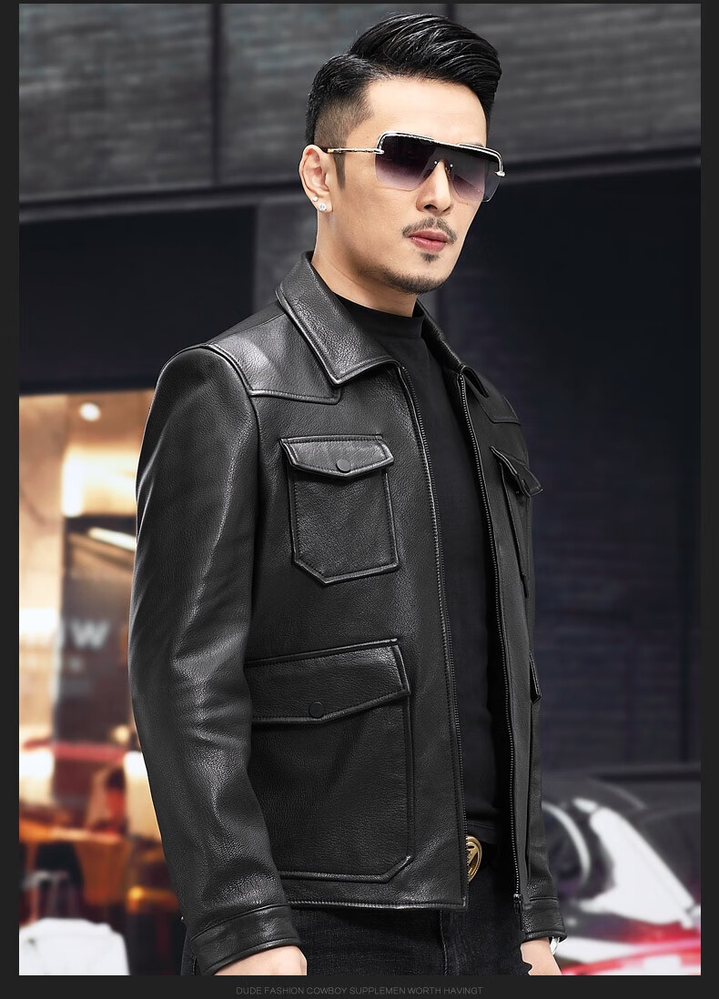 老爷车真皮皮衣男中年男士商务休闲春秋头层山羊皮鹿纹皮夹克男外套