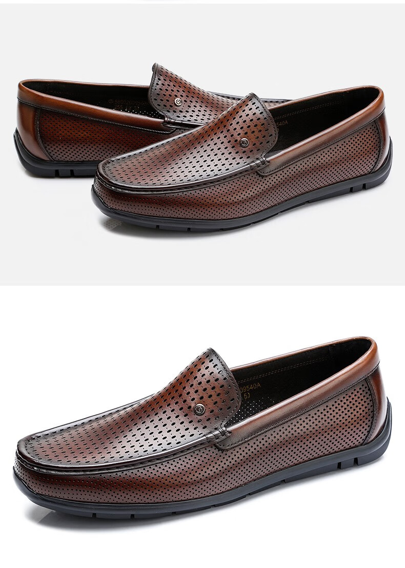 金利来男鞋夏季男士凉皮鞋透气冲孔商务休闲鞋一脚蹬镂空软皮凉鞋男