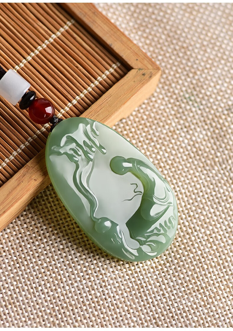 景妍 和田玉青玉悟道吊坠玉石一心向佛玉佩男女玉牌项链挂件