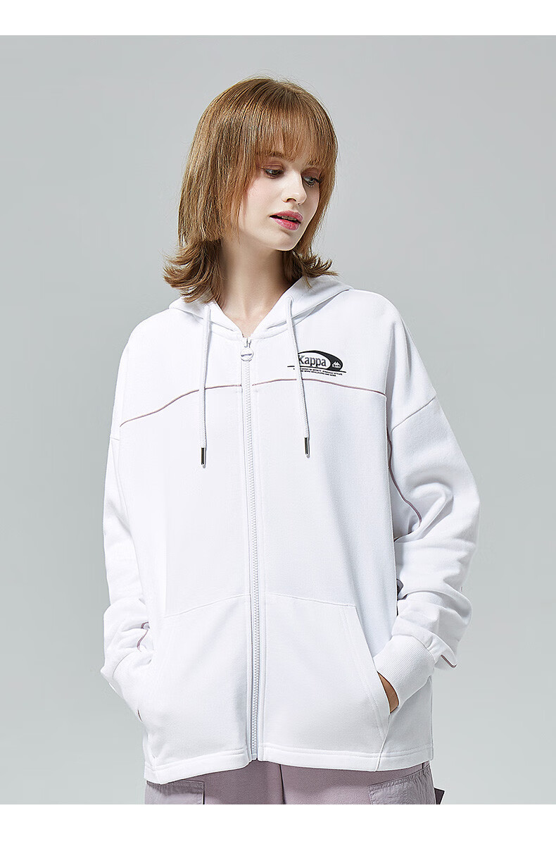 kappa卡帕落肩外套新款女运动卫衣休闲针织开衫帽衫印花上衣k0a62mk