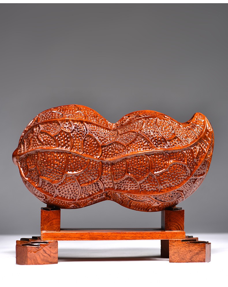 浣彩花梨木雕刻生意兴隆摆件实木花生中式客厅摆设红木开业送礼工艺品