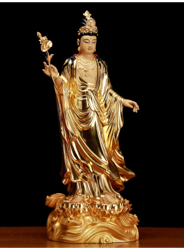 台湾全铜手工帖真金观音佛像阿弥陀佛佛像客厅摆件大势至菩萨尊68厘米