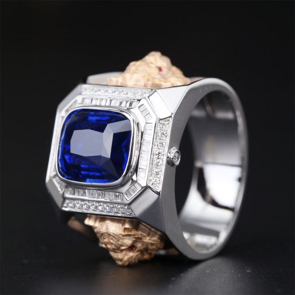 墨辰珠宝天然皇家蓝蓝宝石男戒福虎生威彩色宝石18k金镶嵌裸石重量558