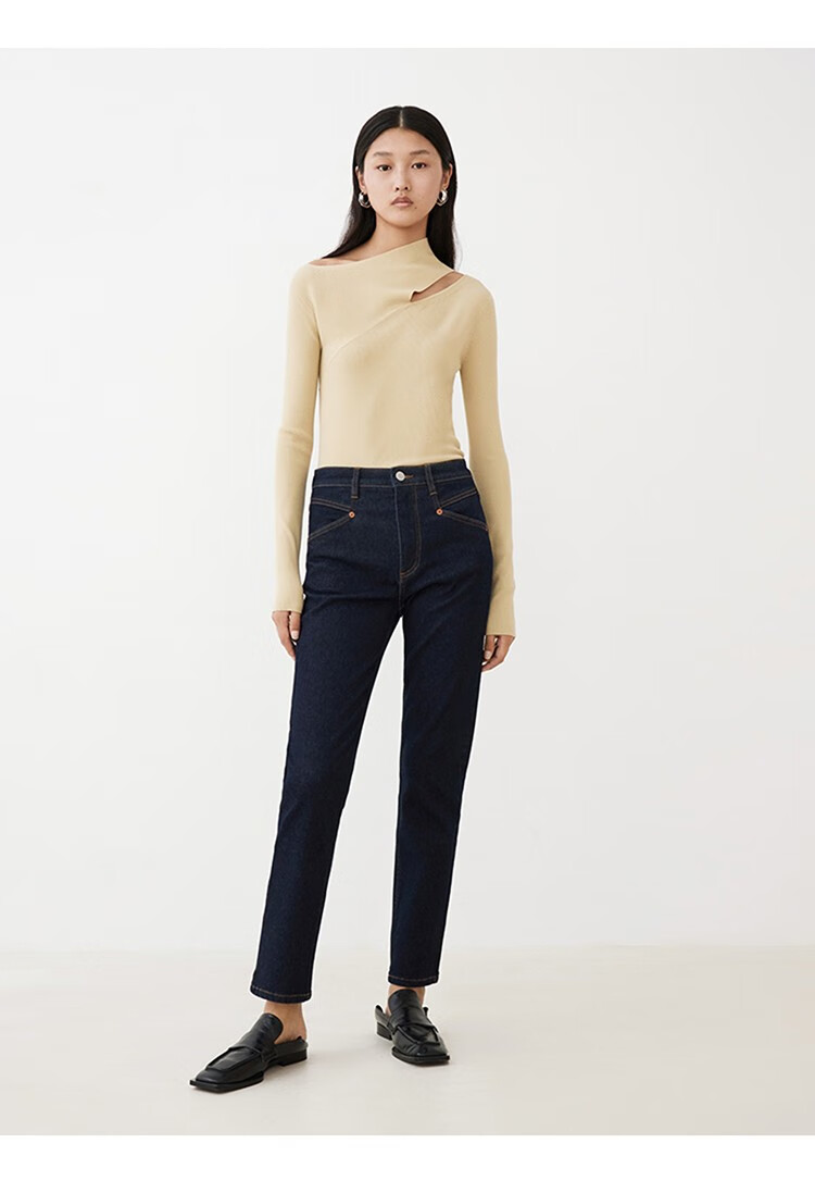 edition云朵棉牛仔裤女直筒显瘦九分小脚裤牛仔蓝色24xxs