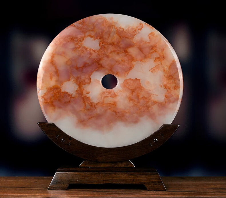 班德拉斯 红花冰玉石平安扣摆件中式客厅玄关酒柜创意乔迁新居送礼物