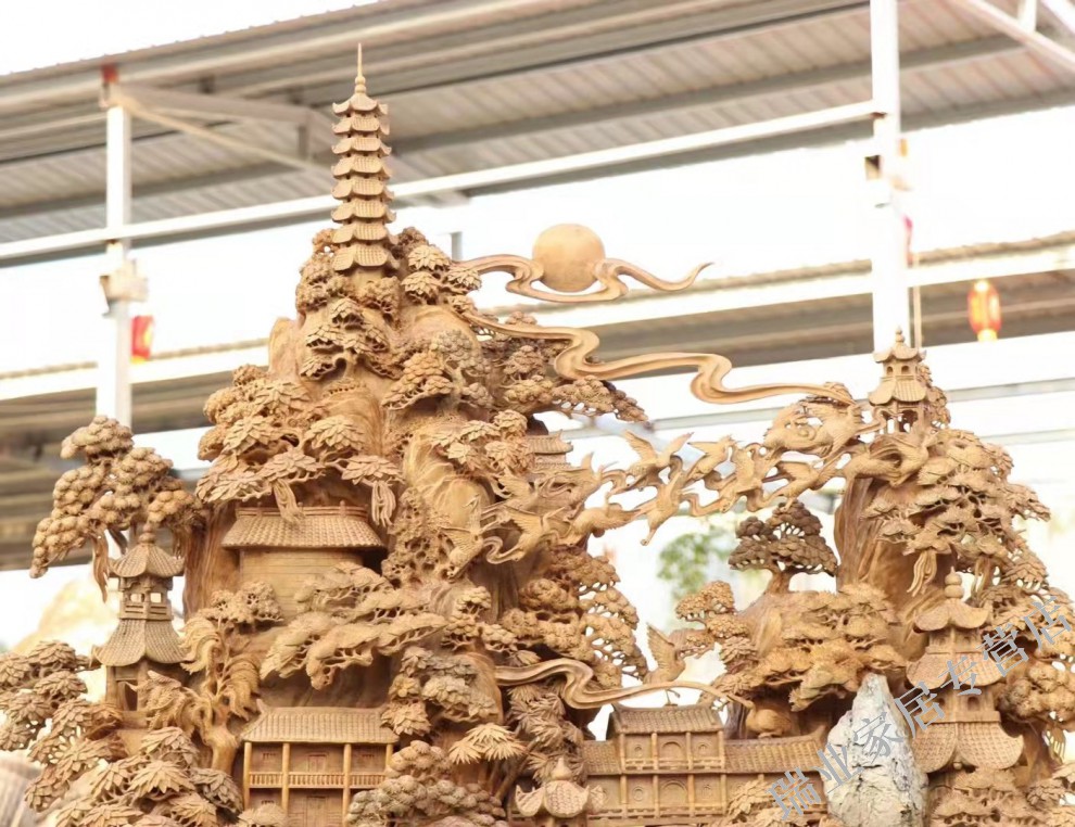 汉宫沉香木雕世外桃源山水摆件客厅大型工艺品摆设公司开业礼品送客户