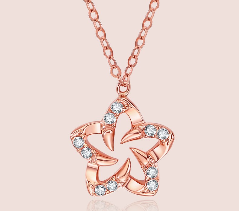 圣诞节礼物周六福18k钻石项链女玫瑰金璀璨闪耀镶钻星星吊坠彩金颈饰