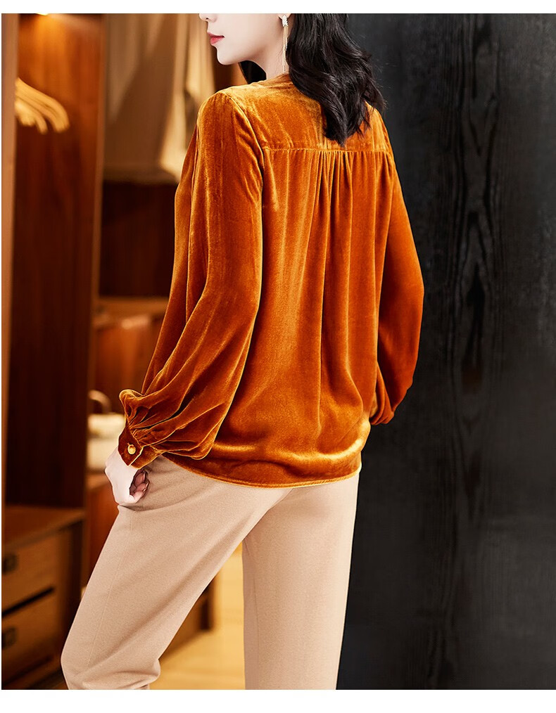 狮洛丹轻奢品牌高端法式真丝绒上衣女v领长袖2020冬季新款时尚宽松