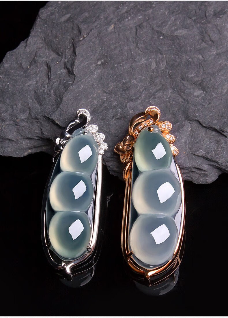 星星草翡翠玉四季豆子吊坠女款冰种18k金镶嵌玉石福豆挂多款可选礼物