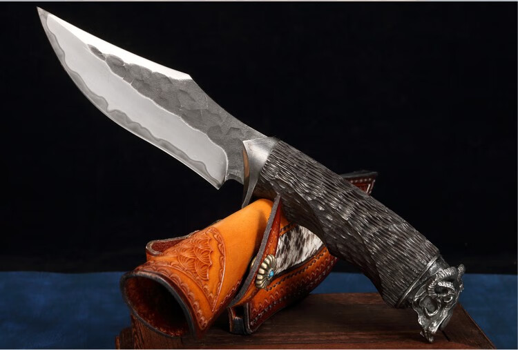 千刀汇黑山羊高硬度大马士革钢刀手工锻打三合钢耐砍锋利军刀户外野营