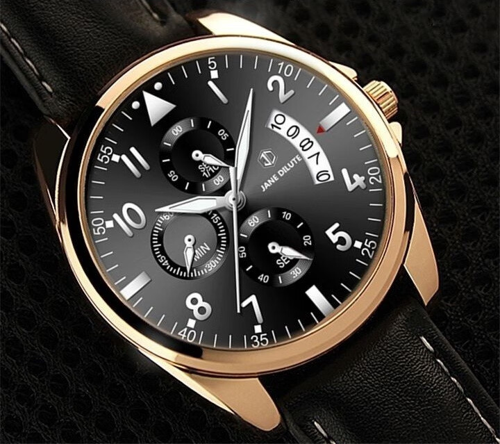 韩版时尚潮流夜光男生腕表日历防水男士手表情侣礼物 【日历】金壳白