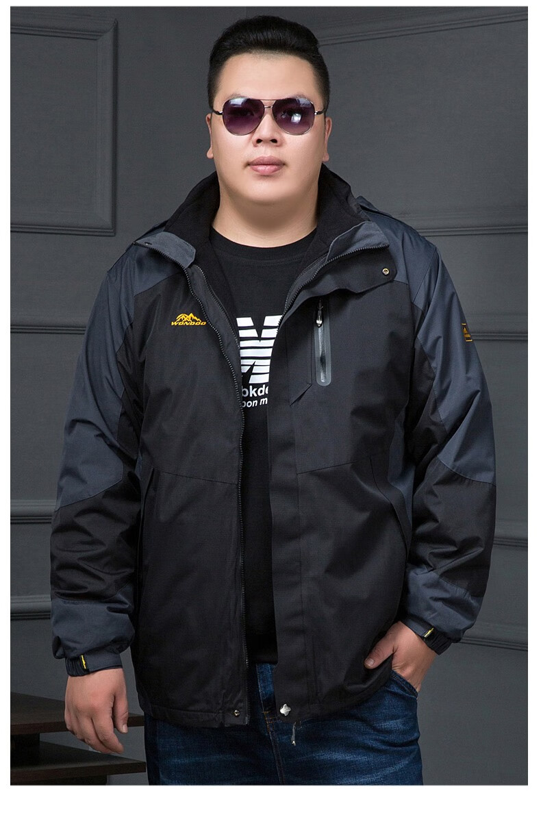 可拆卸两件套胖子户外加肥加大码登山服男 黑色 xl(可穿130-140斤)