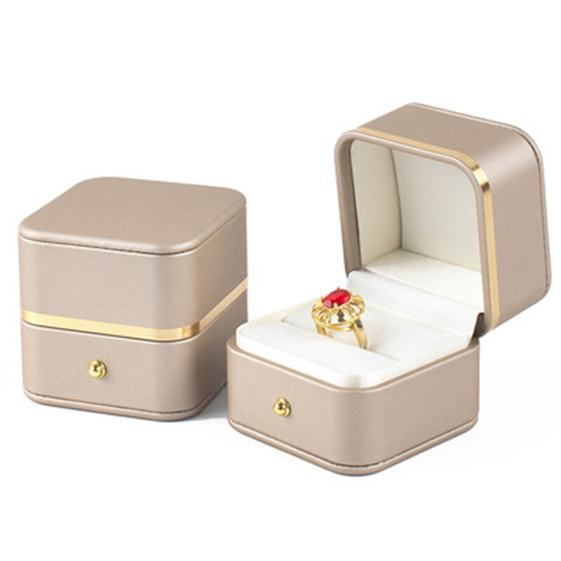 高档pu皮咖啡圆角装饰扣首饰盒子戒指盒钻戒盒项链盒手镯盒定制礼物唯