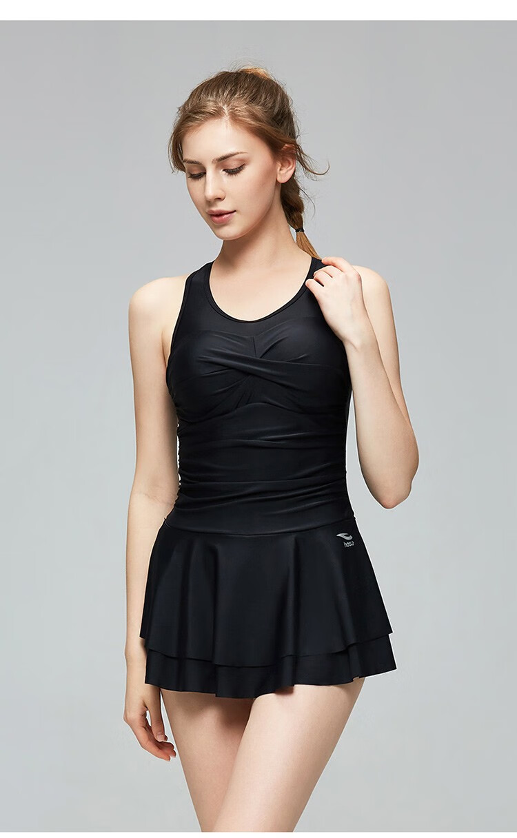 浩沙hosa连体泳衣女保守遮肚显瘦裙式游泳衣女士度假温泉大码泳装107