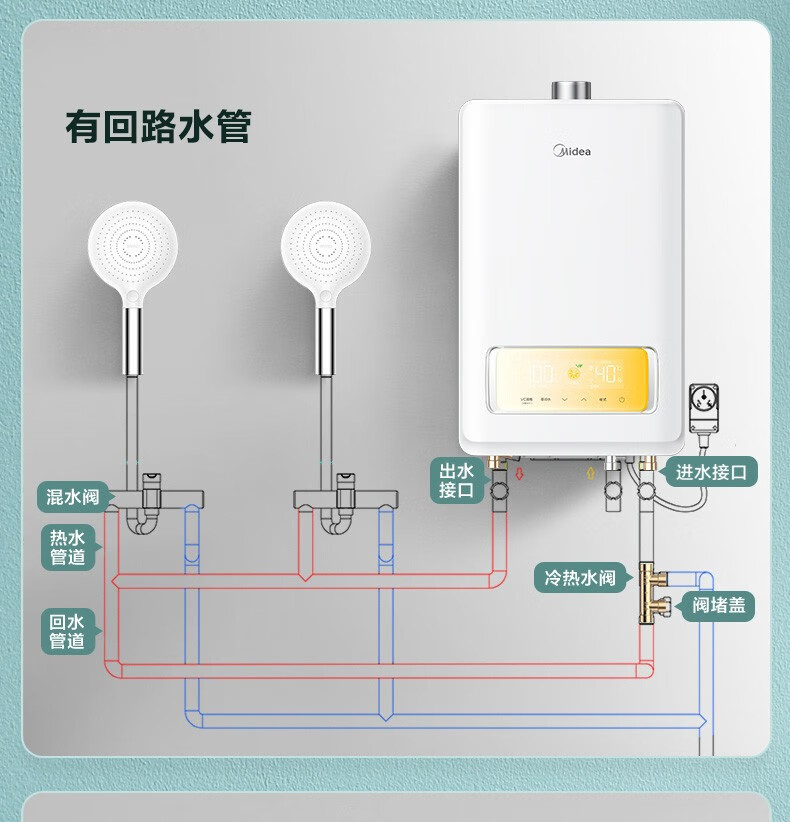 美的燃气热水器零冷水家用天然气强排式恒温即热16升智能家电vc 天然