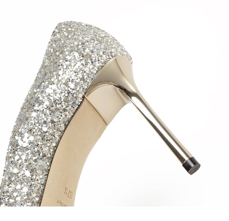 jimmy choo周仰杰女鞋romy85香槟色粗闪尖头浅口高跟鞋 8.