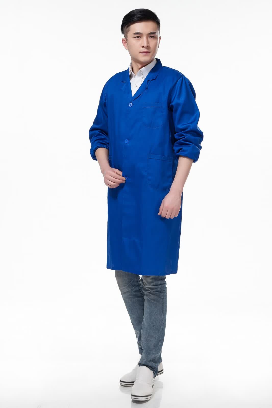 万嘉宜莱 蓝大褂工作服长袖男女 厂服食堂清洁长衫防污车间仓库搬运