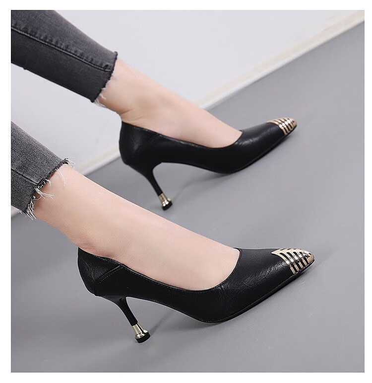 高跟鞋女细跟一字扣带百搭单鞋女宴会鞋水晶鞋夏新款尖头婚鞋女宏恒d1