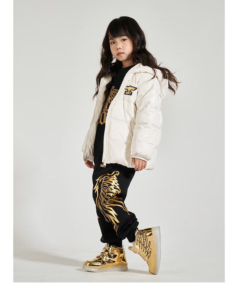 boylondon潮牌男女童装两侧烫金翅膀柔软舒适宽松针织裤k15010 黑色