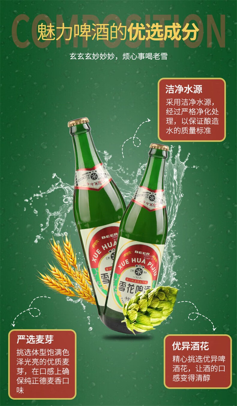 沈阳产老雪花1964儿时记忆经典啤酒580ml闷倒驴 580ml×12瓶_历史最低