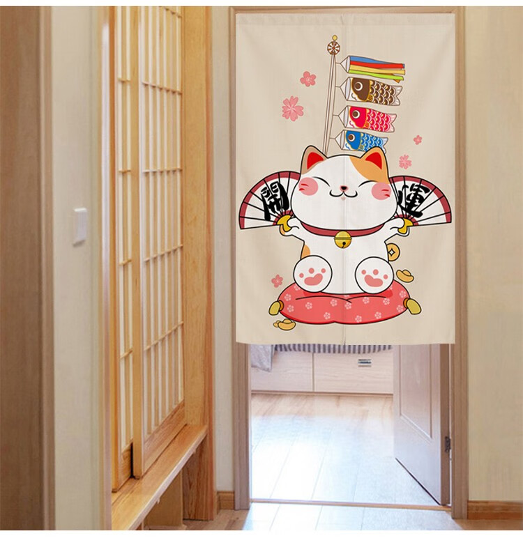 招财猫门帘隔断帘日式厨房半帘和风居酒屋遮挡布帘蘑菇说卫生间挂帘短
