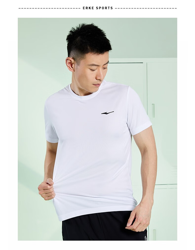 鸿星尔克t恤男针织衫2020夏季圆领短袖纯色简约运动t恤上衣男装正黑l