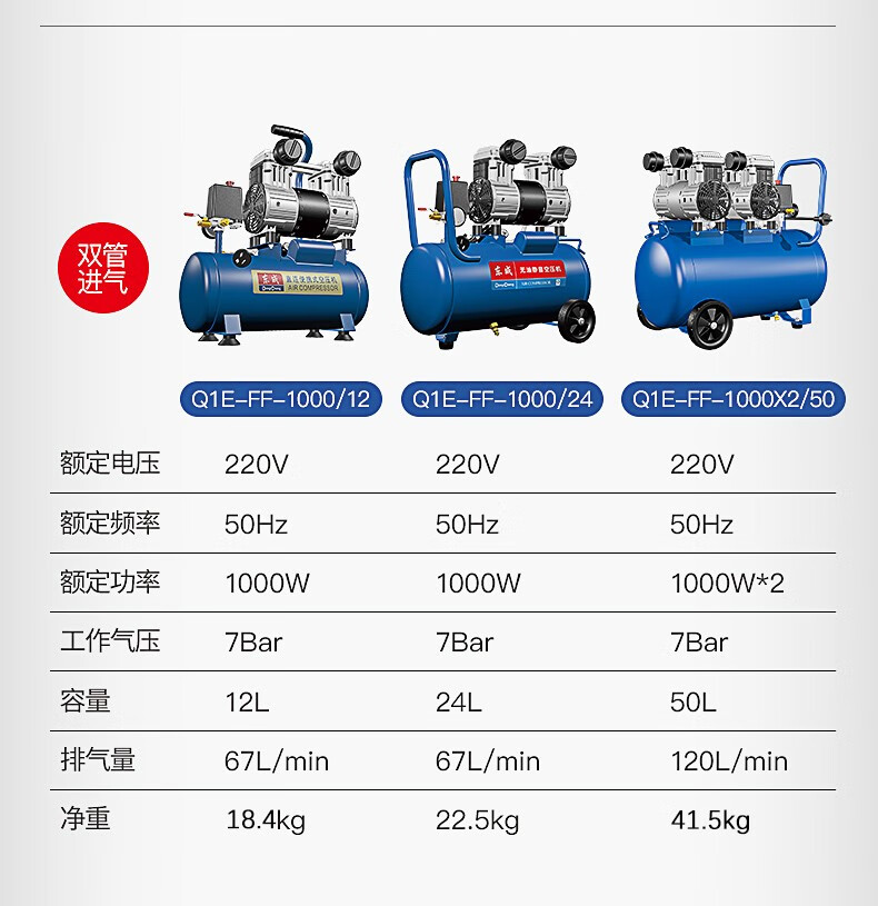 东成无油静音空气压缩机全铜空压机家用木工喷漆气泵便携式空压机气动