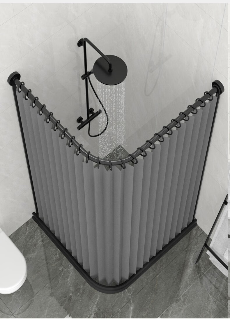 席位 磁吸折叠浴帘套装免打孔浴室弧形浴帘杆卫生间隔断帘防水布浴室