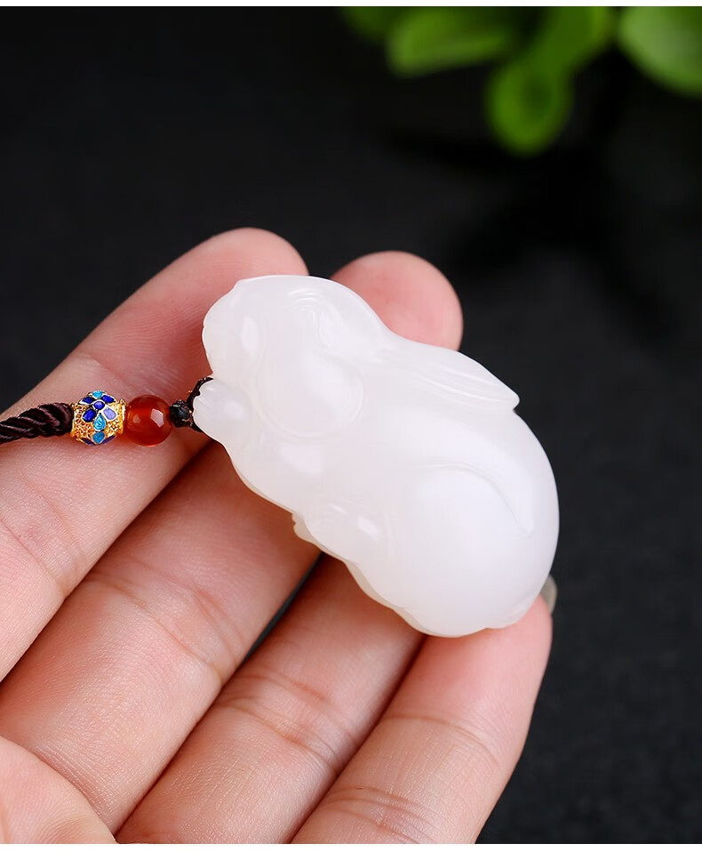 瑱瑜珠宝 和田玉羊脂玉白玉生肖兔子吊坠前途无量挂件玉坠玉佩玉石