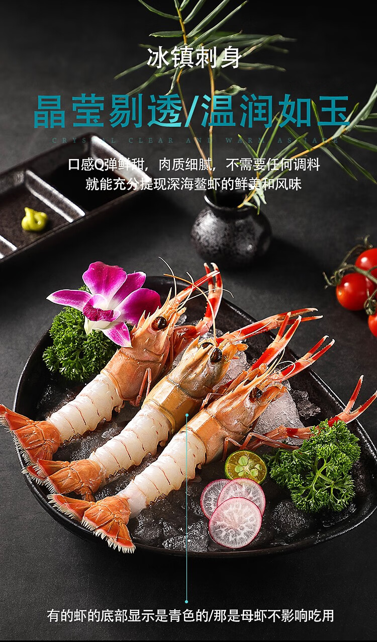 海日出 刺身深海鳌虾新鲜速冻海鳌虾1000g活捕鲜冻日料刺身 2斤14-18