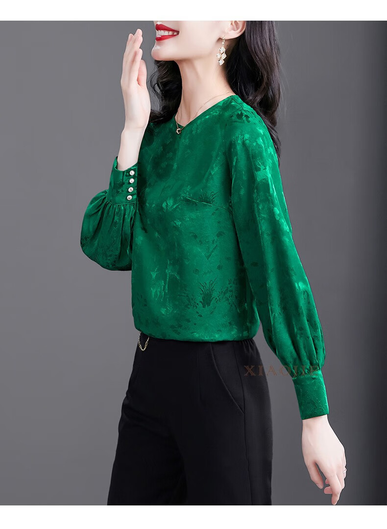 筱界品牌女装衬衫女时尚春夏2022年新款小衫绿色洋气上衣绿色s