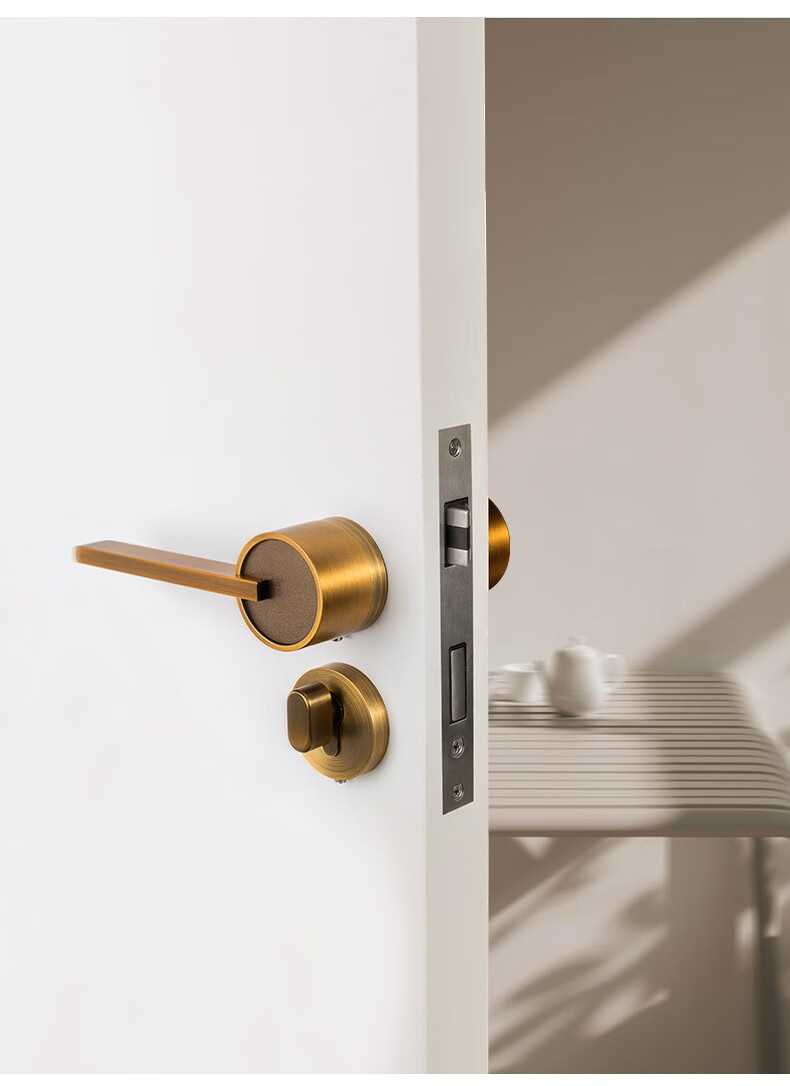 瓯宝门锁室内卧室通用型北欧房间木门锁家用磁吸分体静音门把锁具咖啡